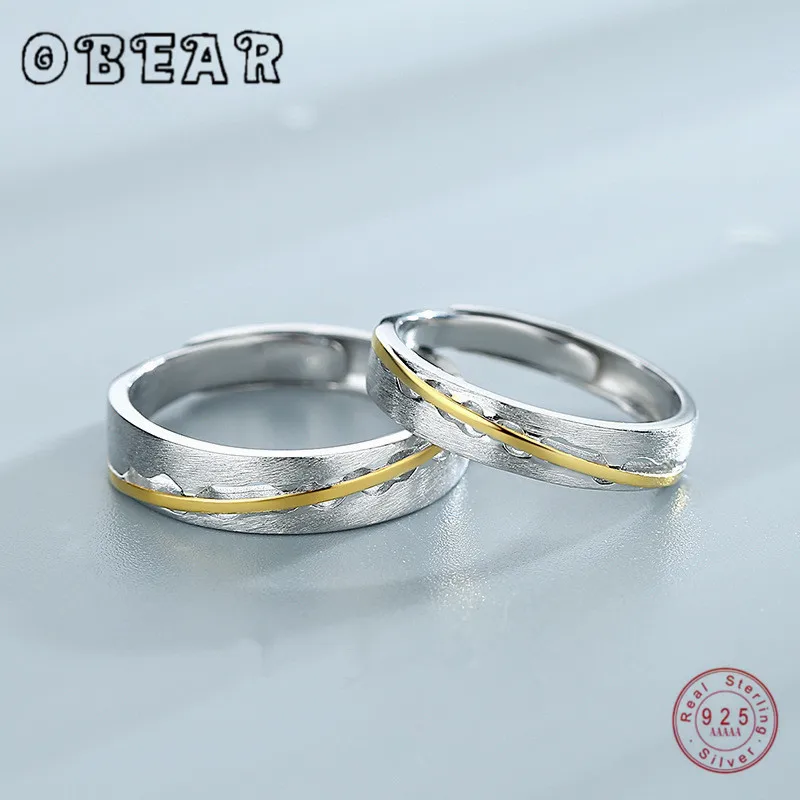 OBEAR 925 пробы серебряные кольца для влюбленных золотая линия матовые