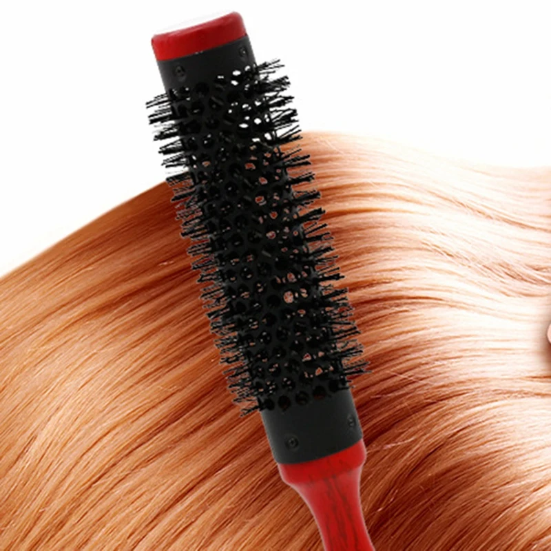 

Bristle Wavy Curly Hair Brush Wood Handle Natural Fluffy Roll Brush Red Round Hair Comb Hairdressing Styling Curler Comb