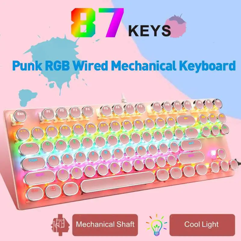 

Клавиатура K550 Механическая Проводная в стиле панк/USB, игровая механическая клавиатура с круглыми клавишами, 87 клавиш, RGB синий переключатель...