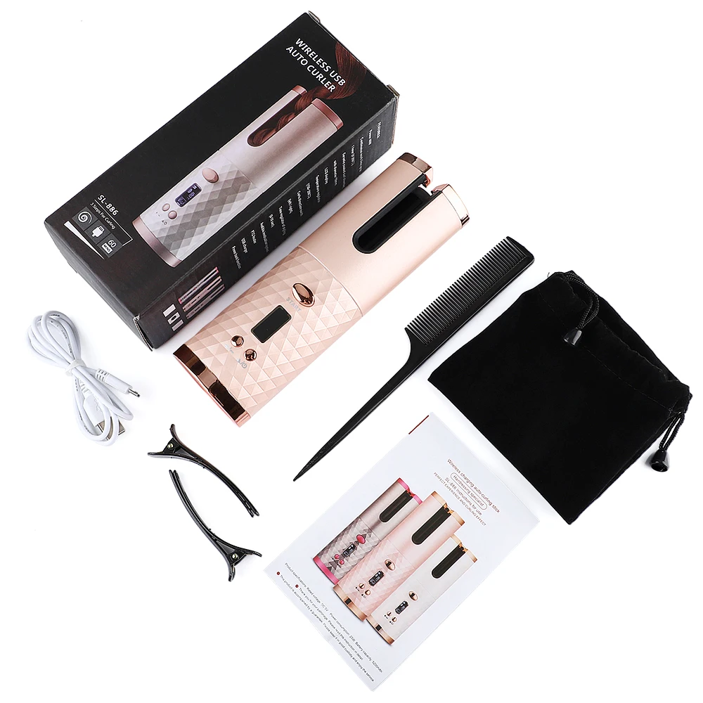 

Hair Curler Rotating Curling Iron LCD Full Automatic Ceramic Heating Hair Stick Professional Magic Heating Tube With Hair Clips