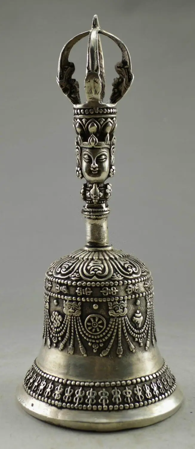 Китай Тибет escultura budista de plata Buda reloj exorcismo multialicate campana NR66 Artesania metal.|Статуэтки и