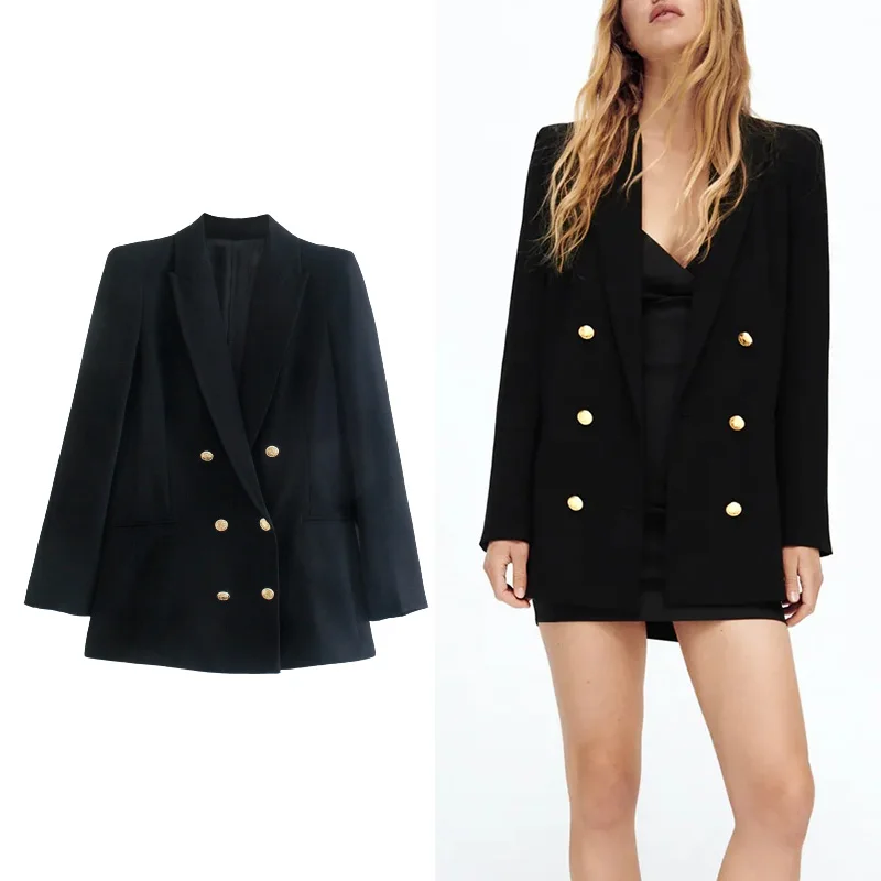 

Женский двубортный блейзер с отложным воротником и длинным рукавом