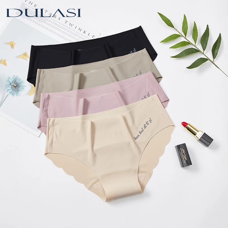 

Sexy Seamless Ice Silk Panties For Women Breathable Cotton Crotch Underwear Simple Soild Color Lingerie Mid Rise Briefs New Top