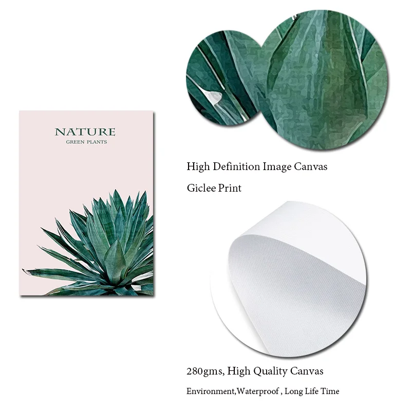 

Scandinavian Nature Green Leaf Plants Canvas Wall Art Nordic Style Poster Prints Painting Palm Tree Cactus Picture Room Decor