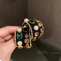 925 silver needle pearl colored diamond earrings retro light luxury advanced earrings personalized design earrings for women