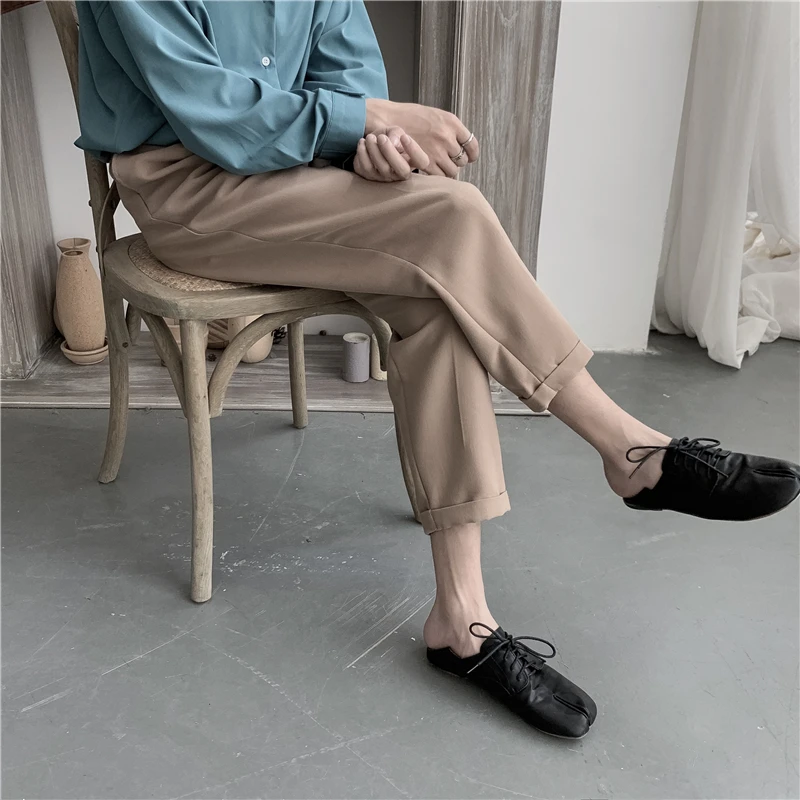 Мужские повседневные брюки свободные однотонные прямые в западном стиле