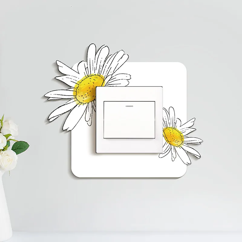 

Daisy 3D cartoon Switch Sticker Modern switch decorative frame Socket protective cover with Hook self-adhesive wall sticker