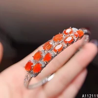 fine jewelry 925 sterling silver inlaid with natural gemstones womens luxury popular fire opal cuff hand bracelet support detec