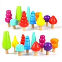 wooden forest tree mushroom rainbow building blocks toys for children large size creative montessori educational toys for gifts