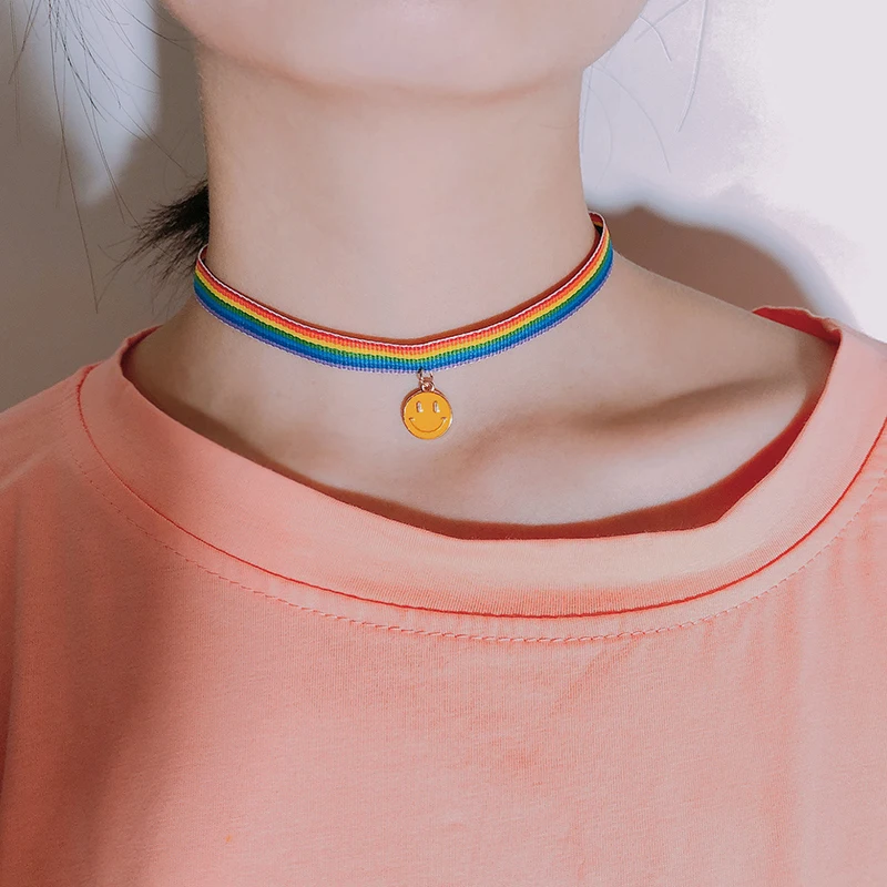 Women Men Pride Fashion Rainbow Choker Necklace Bracelet LGBT Gay Lesbian Promissory Gift Woven Ribbon Collar Punk Accessories | Украшения