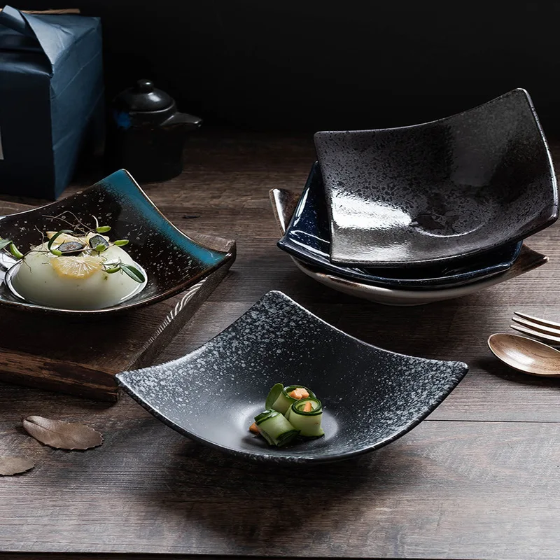 

Single Japanese Style Square Bowl Household Bowl Restaurant Meal Bowl Four Corner Plate Dishes Ceramic Tableware
