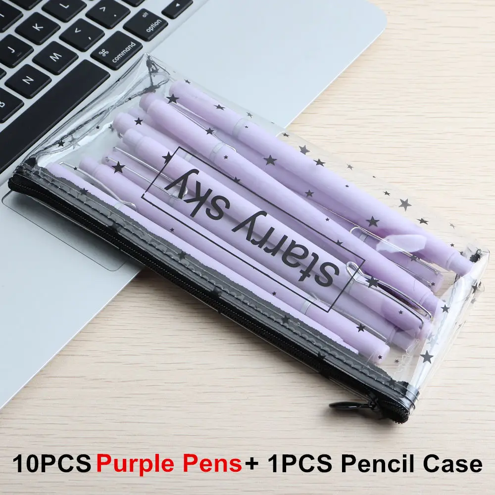 1Set Purple A 10 шт./компл. гелевая ручка и карандаш чехол творческая ручка канцелярские принадлежности каваи гелевая ручка школьные канцелярские поставщиков детская ручка подарок - Цвет: 1Set Purple A