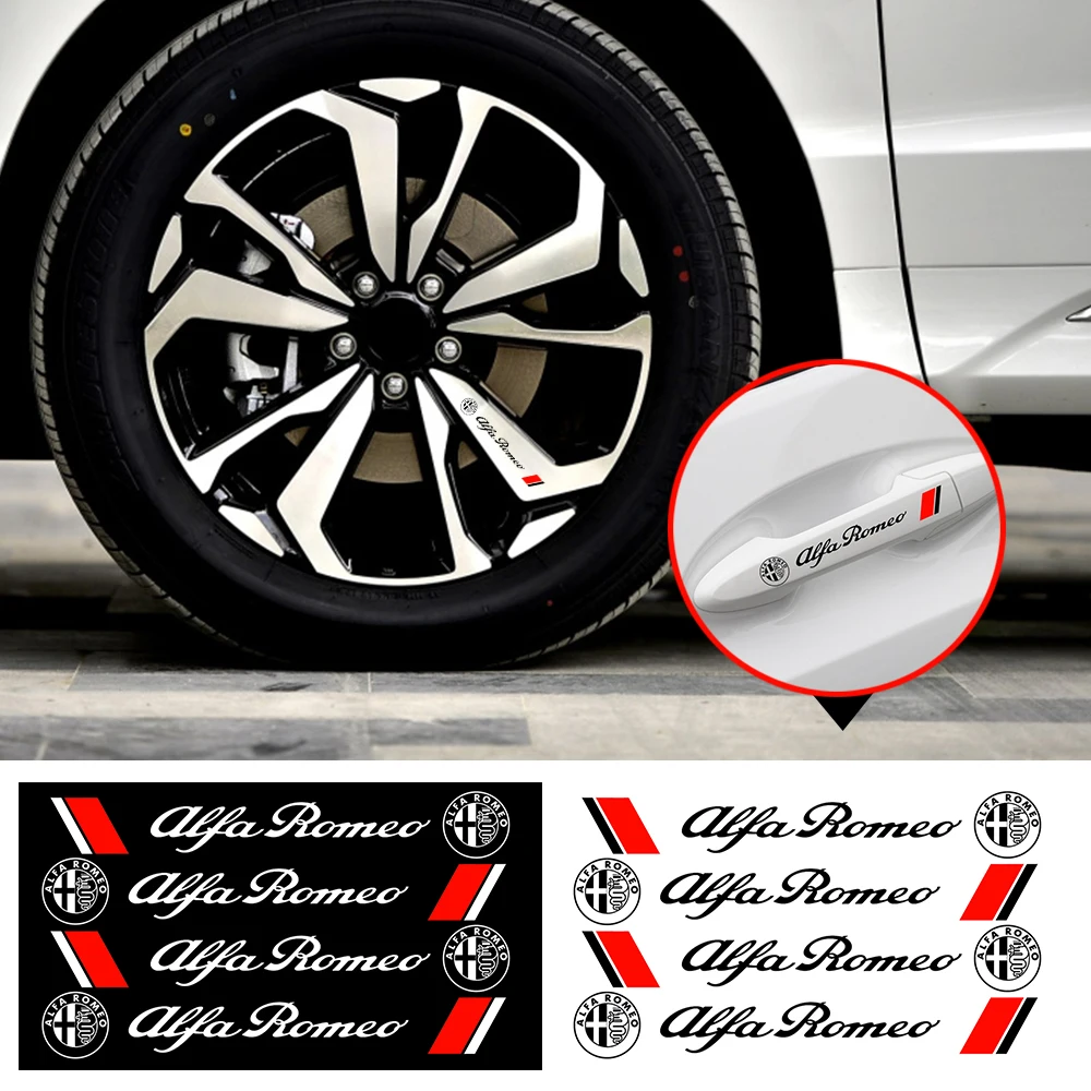 

4Pcs Car Rear View Mirror Stickers Decal Door Handle Stickers Car Styling for Alfa Romeo GT Stelvio Giulia 156 Auto Accessories
