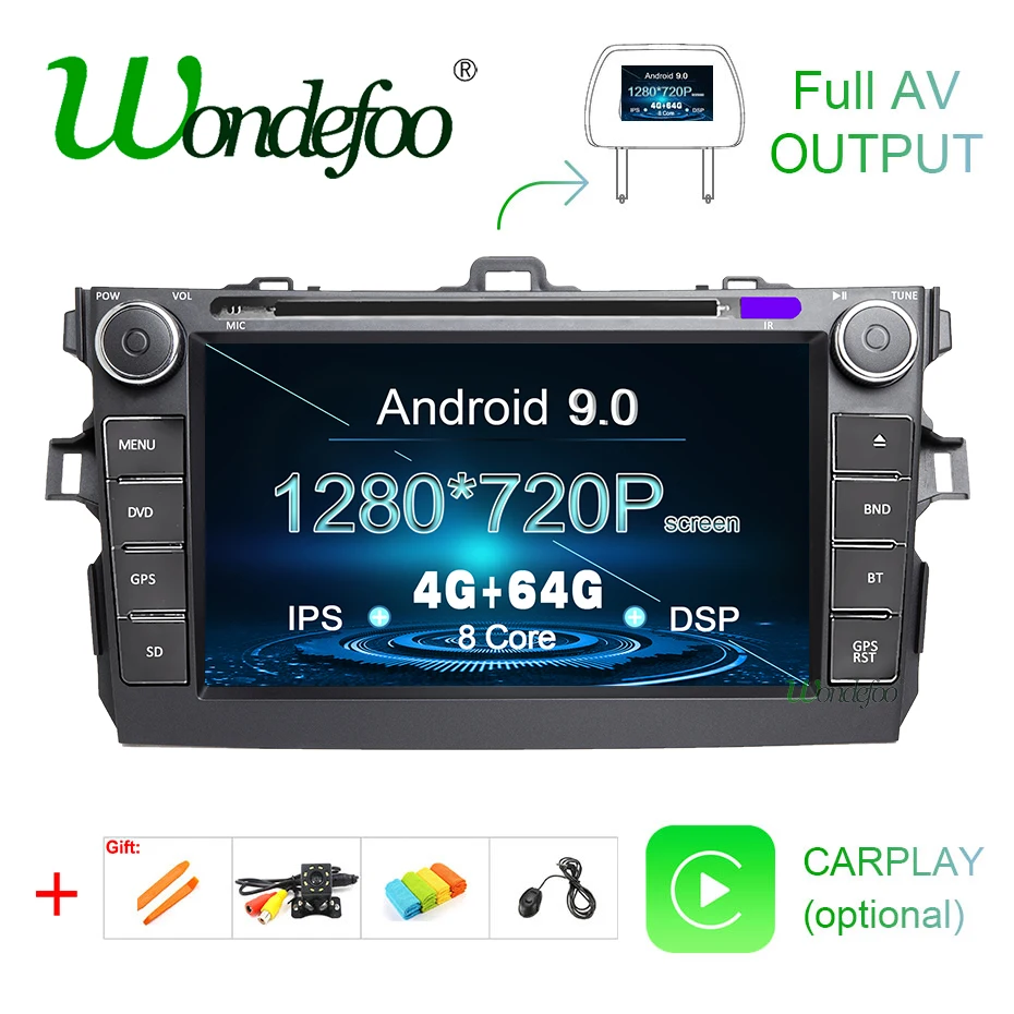 4G DSP ips Android 9,0 Автомобильный gps радио для Toyota corolla 2007-2011 DVD навигационный экран стерео Мультимедиа