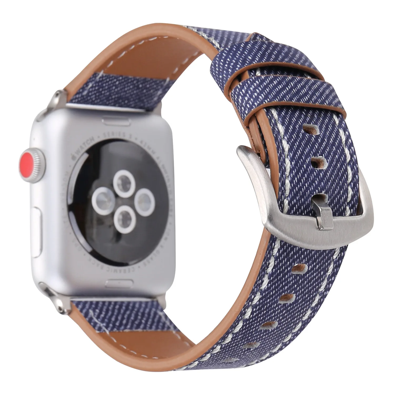 Ремешок для apple watch series 4 5 3 2 1 кожаный ремень для iwatch холст с классической пряжкой темно-синие джинсы 38 42 мм