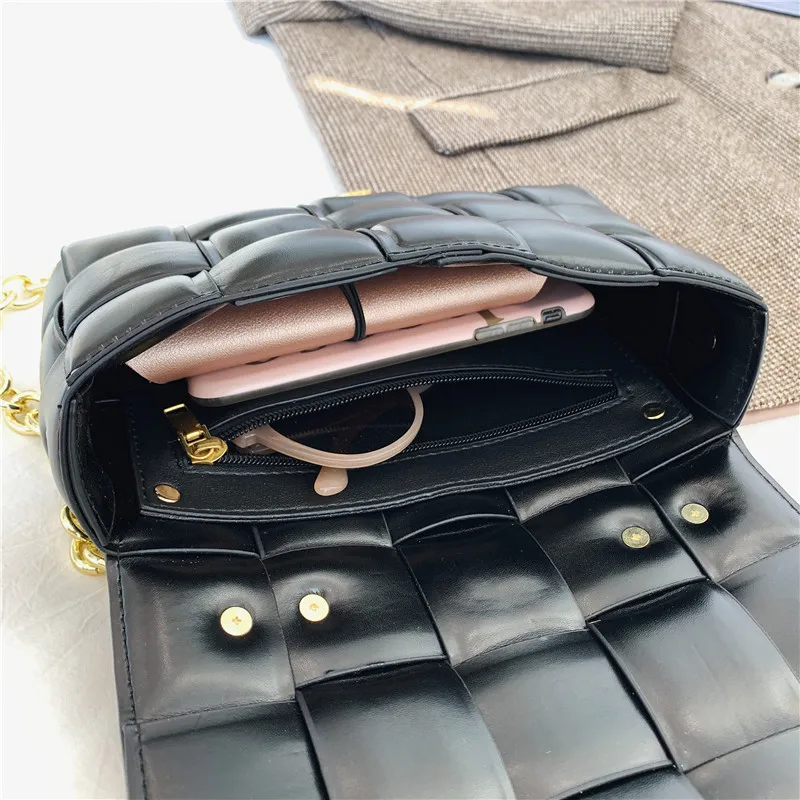 

Fashion Leather Woven Women Handbags Designer Chains Shoulder Bags Luxury Square Crossbody Messenger Bag Small Square Flap Purse