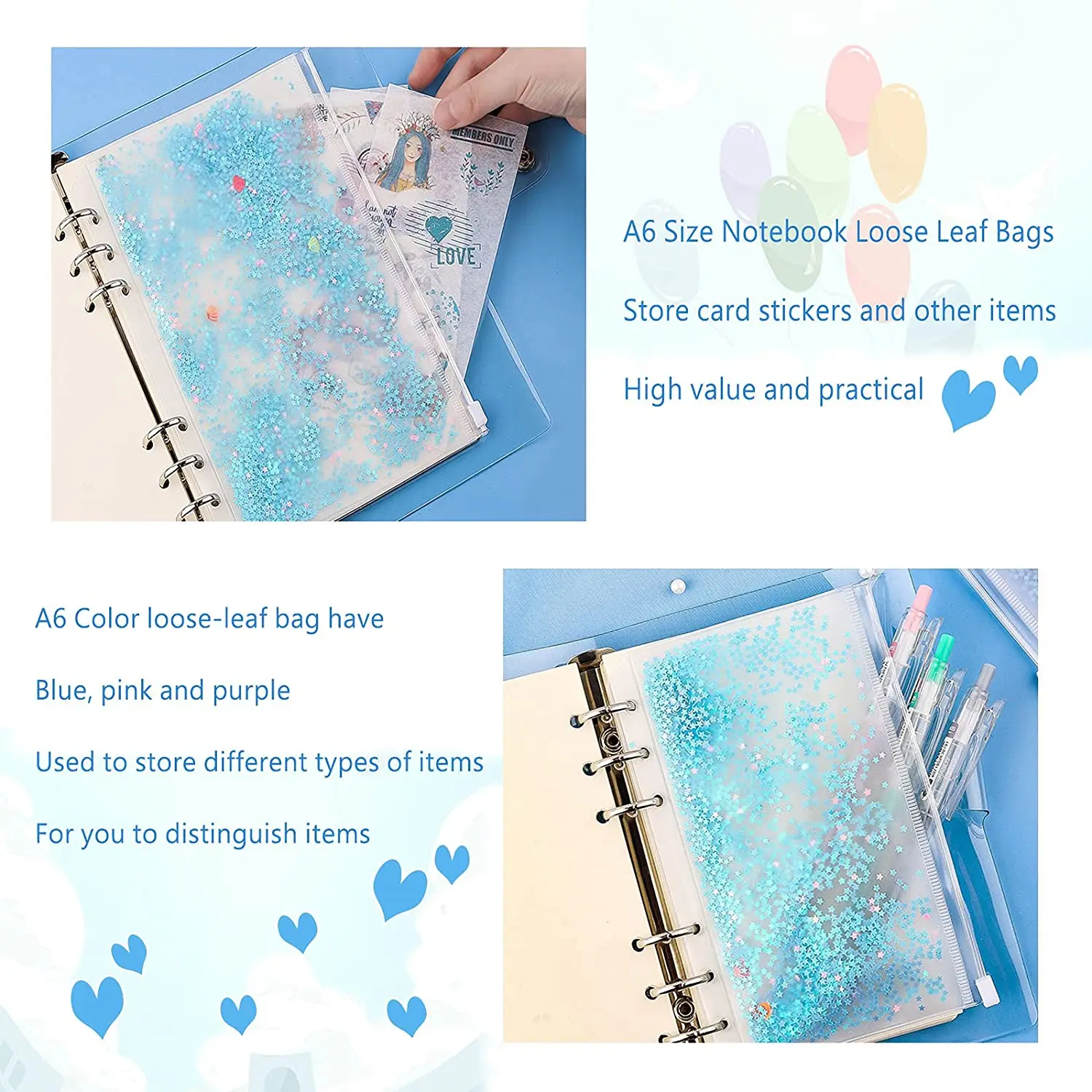 6 Pieces A6 Binder Cash Envelopes PVC Budget with Zipper Pocket Folders for Ring Refillable Notebook | Канцтовары для офиса и