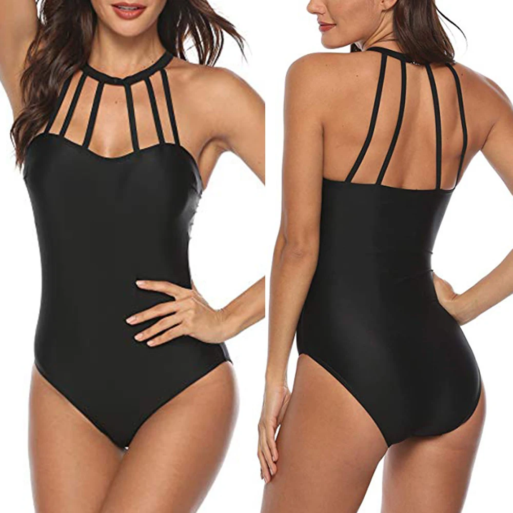 Купальник женский винтажный черный цельный для пляжа 2020|Комбинезоны| |