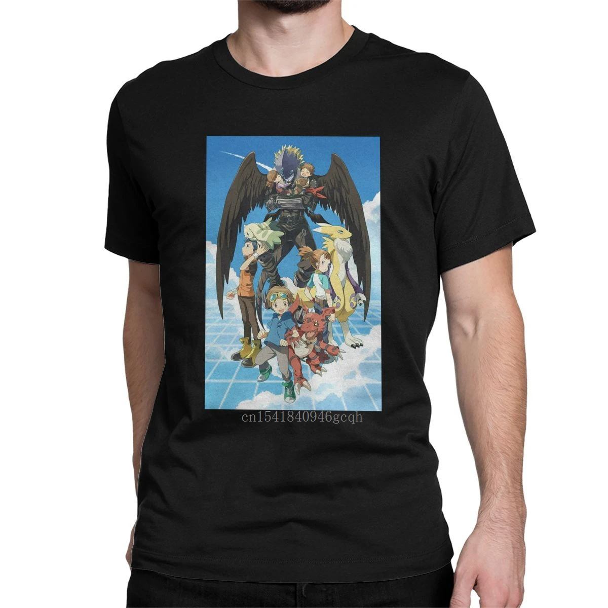 

Men T-Shirt Digimon Adventure Funny Pure Cotton Tees Short Sleeve Game T Shirts Crew Neck Tops Classic