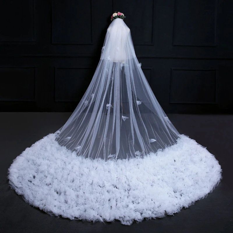 

Двухслойная свадебная фата длиной до пола со шлейфом и расческой 350 см роскошный цветочный головной убор для свадебной вечеринки
