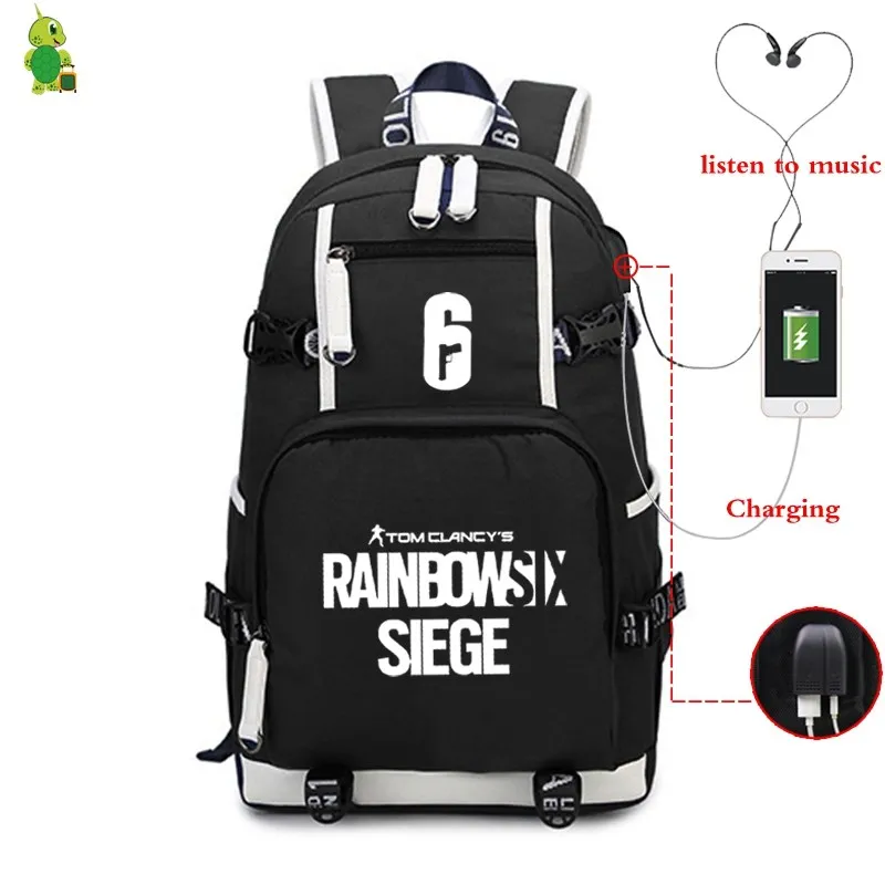 2 Игровой рюкзак Tom Clancy's Rainbow Six Siege для женщин и мужчин, рюкзак для ноутбука с USB зарядкой, большие школьные сумки для подростков, дорожные сумки на плечо - Цвет: 2