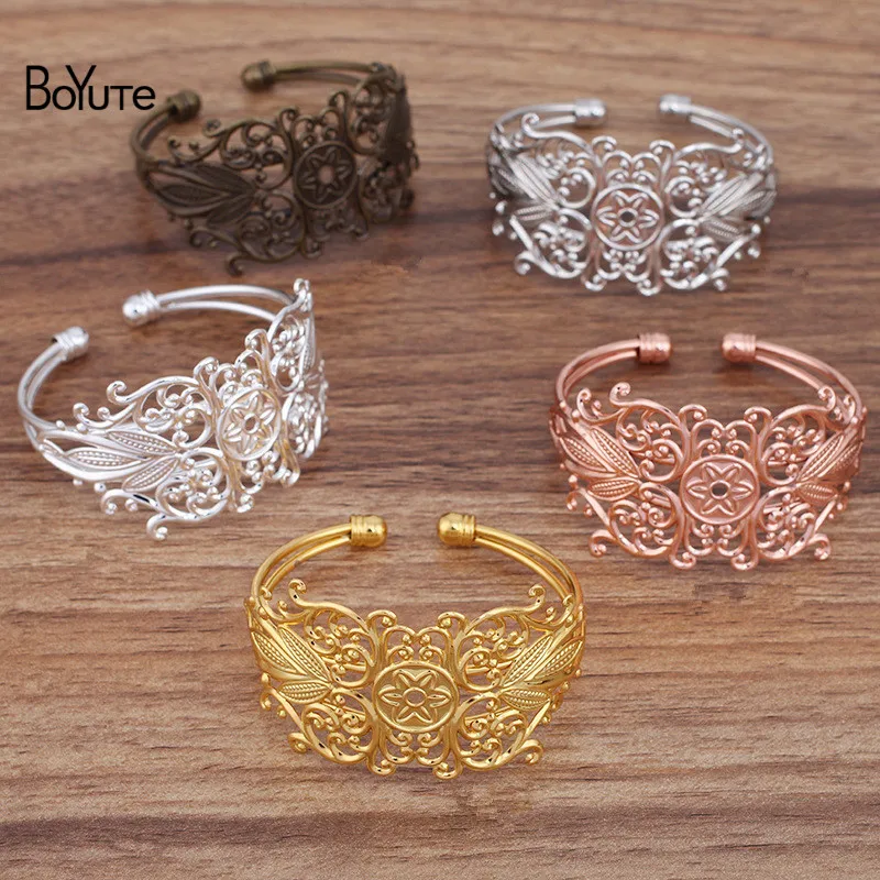 

BoYuTe (5 Pieces/Lot) 65*60MM Metal Brass Filigree Flower Bangle Bracelet Base Handmade Diy Jewelry Accessories Materials