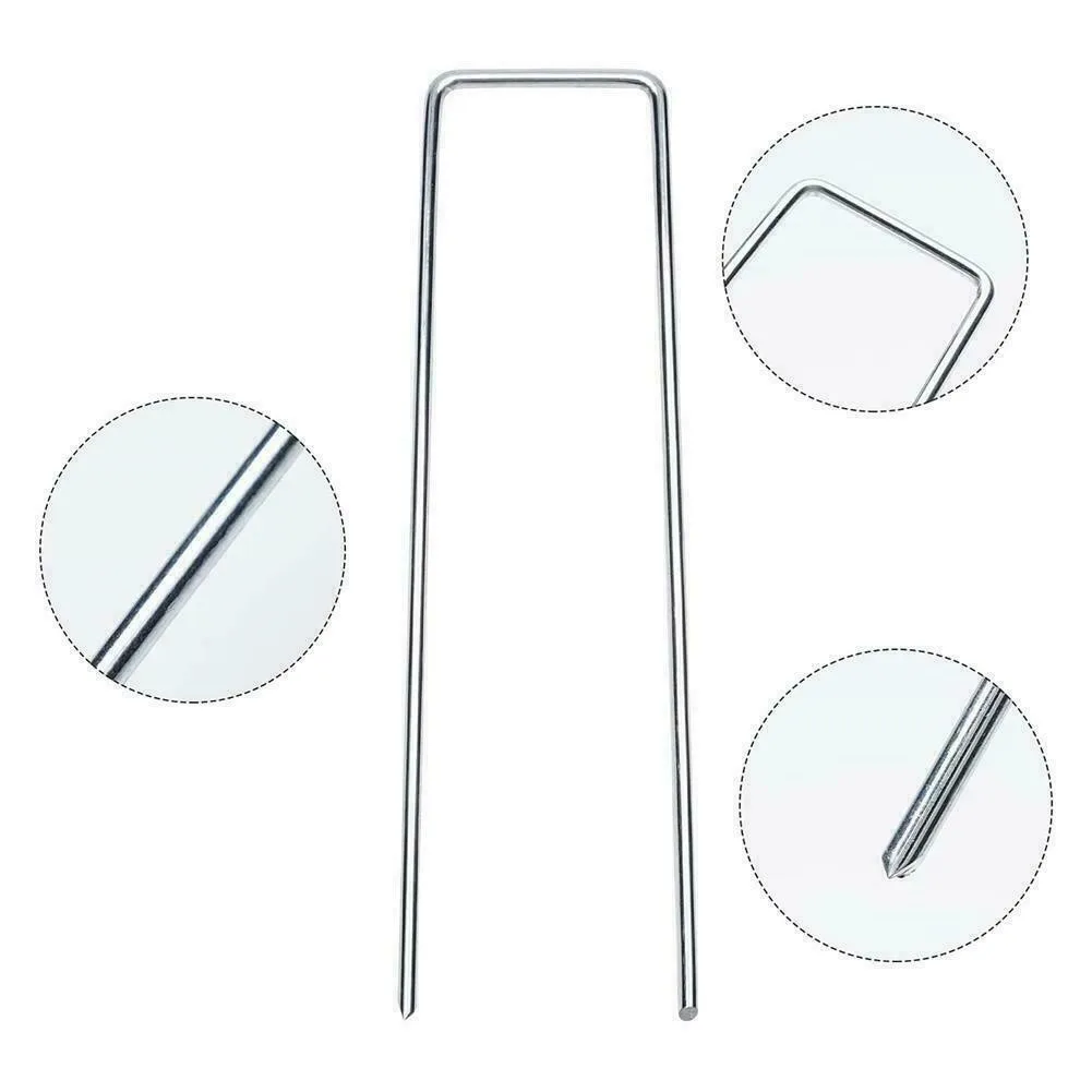 

10Pcs 10/15/20cm Metal Ground U Tent Pegs Gazebo Camping Tarpaulin Hooks For Fixing Grass Cloth Greening Fixed Lawn