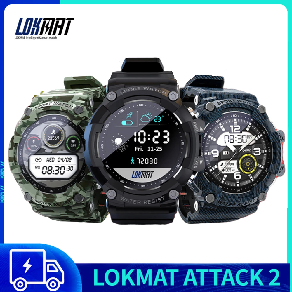 

LOKMAT ATTACK 2 Smart Watch Men Bluetooth 5.1 Waterproof Fitness Tracker Sleep Heart Rate Blood Pressure Sports Smartwatch