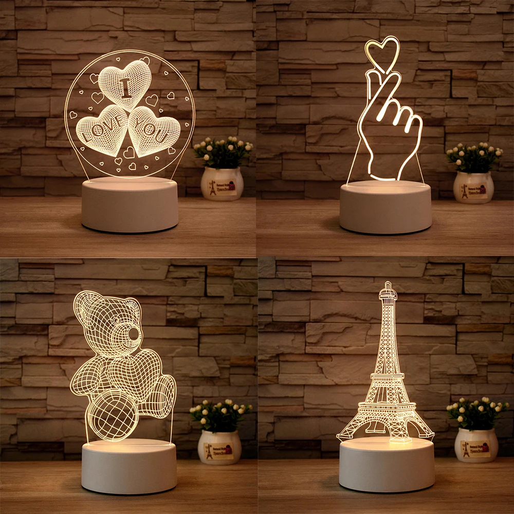 

Акриловый светодиодный ночсветильник 3D Love, подарок на день Святого Валентина, подарок на день рождения, свадьбу, пасхальный декор для женщи...