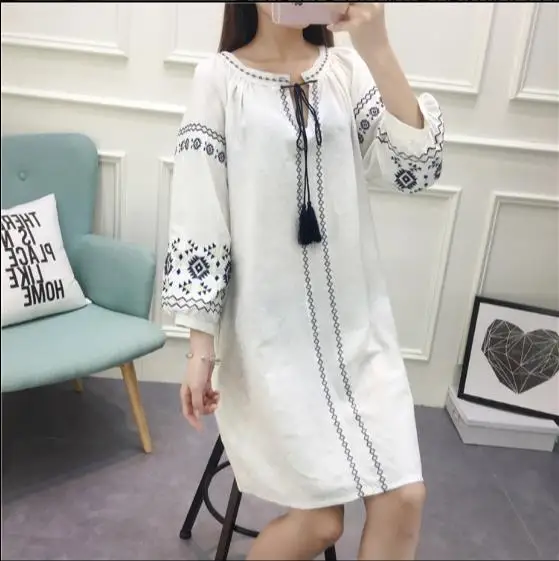 2019 хлопковое льняное платье женское цветочное мини с вышивкой этническое Бохо
