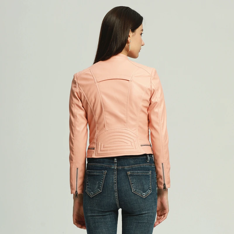 Pink Motocycle PU Leather Jacket Women's Biker Jackets Ladies Oversize Casual Coat Winter Fall 2020 Femme Top