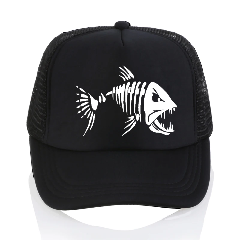 Бейсболка с черепом и рыбьими косточками Мужская крутая летняя сетчатая Кепка
