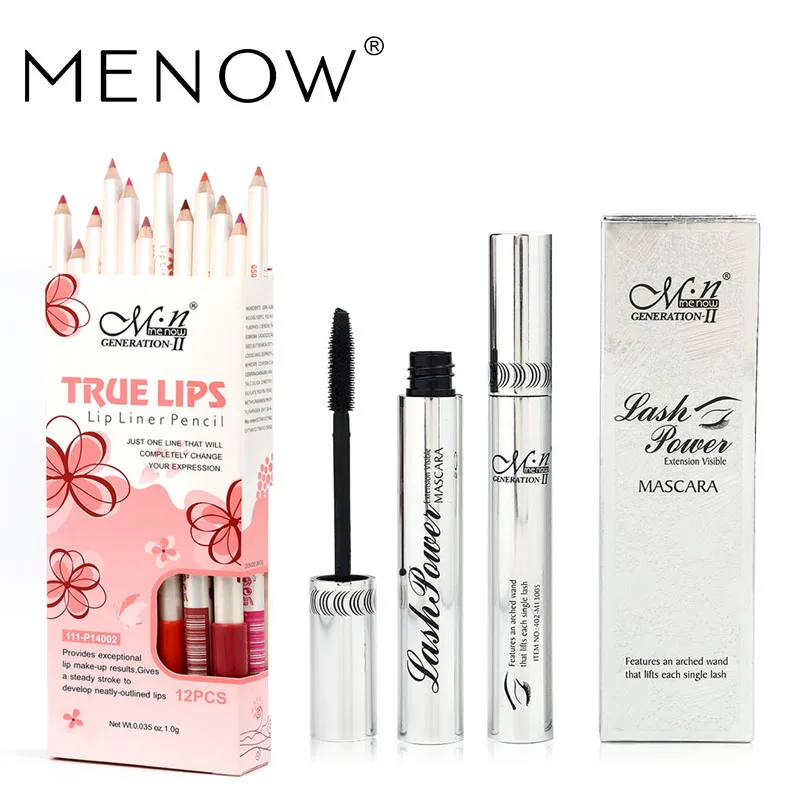 Menow бренд Make Up Set Карандаш для губ и Тушь ресниц прочного lipliner Водонепроницаемый