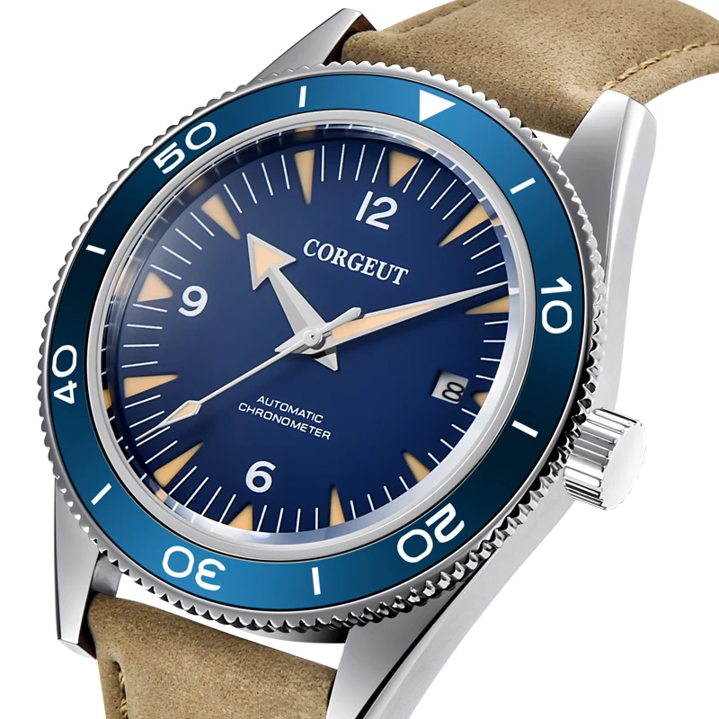 Мужские спортивные водонепроницаемые механические часы с синим циферблатом и