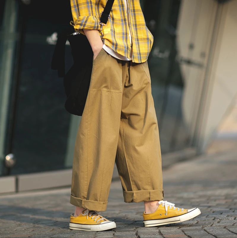 

Men Japanese Solid Straight Pants 2021 Mens Loose Wide Leg Pants Male Fashion Hip Hop Cargo Pants Black Joggers