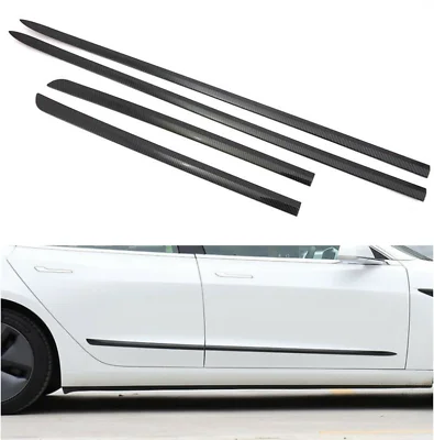 

Carbon Fiber Black Body Side Door Molding Protector Trim For Tesla Model 3 18-19