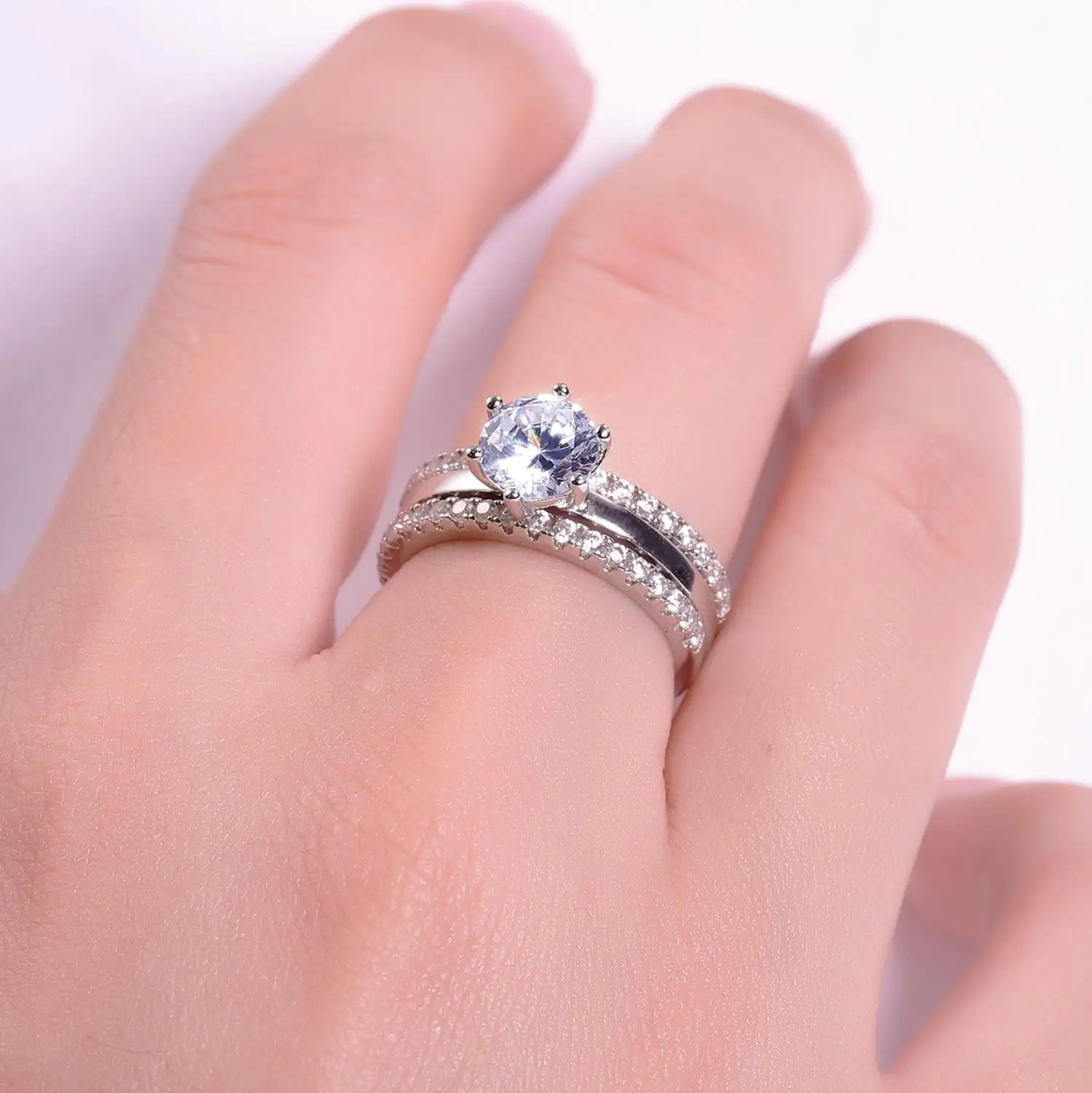 Балет GEM'S 1.2Ct 7 мм EF цвет серебро 925 пробы 6 зубец моиссанит Свадебный комплект