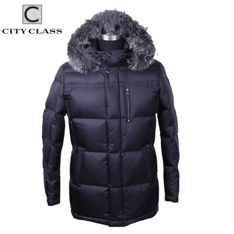 CITY CLASS Business Fashion Men's Winter Jackets Coats Silver Fox Hooded Jacket Thick Warm Hot Sale Parkas Outwear for Male 6135