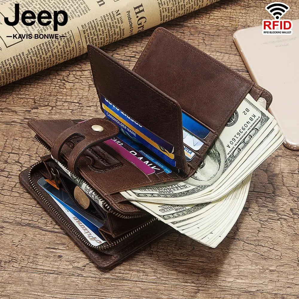 

New Cowhide Leather Wallet Men Coin Purse Card Holder Zipper Design Male Vallet Purses Clamp For Money Perse High Capacity Bags