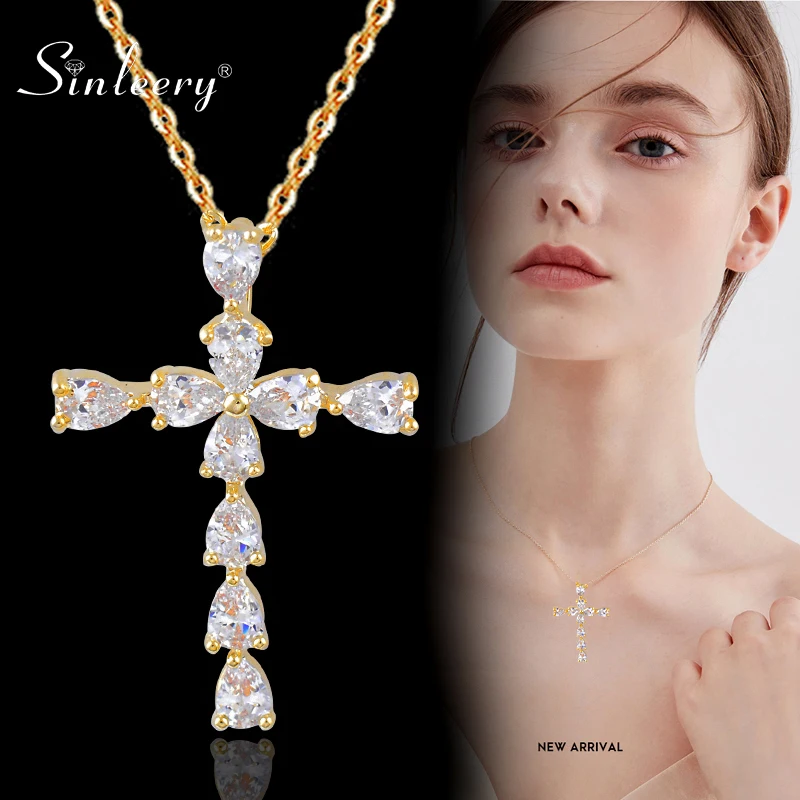 SINLEERY модное ожерелье с подвеской в виде креста кристаллами золотого цвета