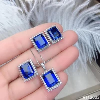 kjjeaxcmy fine jewelry 925 sterling silver inlaid natural sapphire female ring pendant earring set beautiful supports test