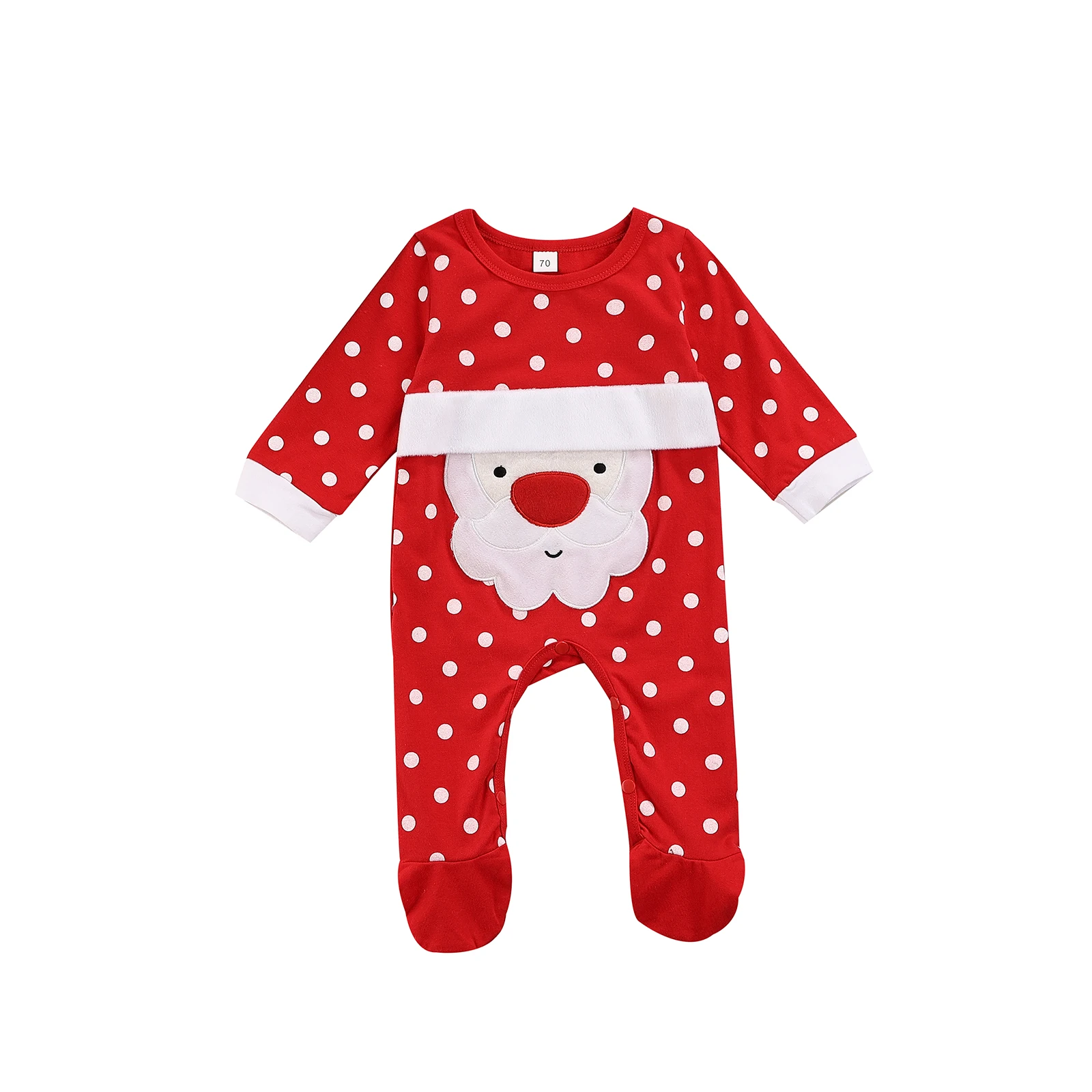

Toddler Baby Girls Boys Christmas Romper Infant Dot Santa Claus Pattern Long Sleeve Round Collar Footed Jumpsuit