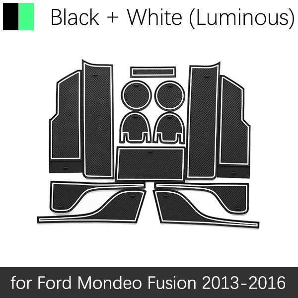 White Luminous Противоскользящие резиновые чашки подушки двери паз коврик для Ford Mondeo Fusion V MK5 5 2013~ 14 шт. аксессуары коврик для телефона - Название цвета: White Luminous