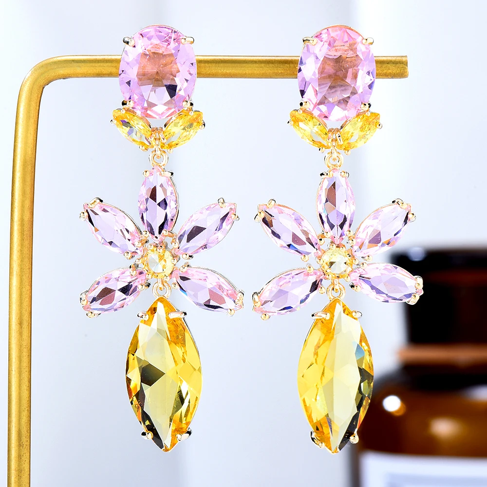 Женские серьги с голубыми цветами GODKI Разноцветные кубическим цирконием для