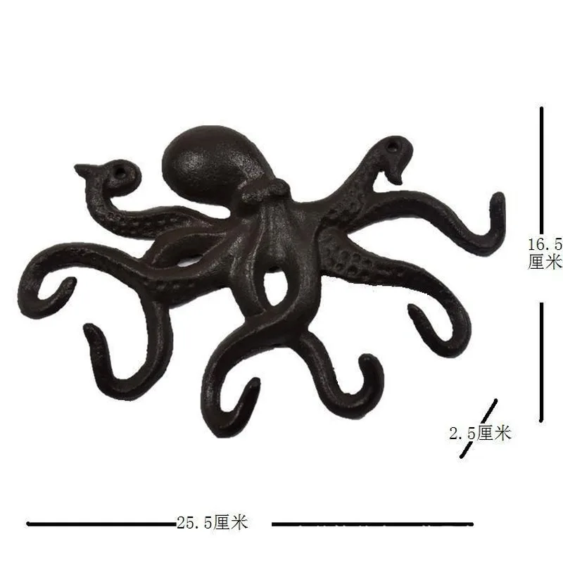 

Room Storage Hat Bag Home Key Hook Holder Cast Iron Hanging Hanger Octopus Shape Wall Mounted Decorative Antique MJ80313