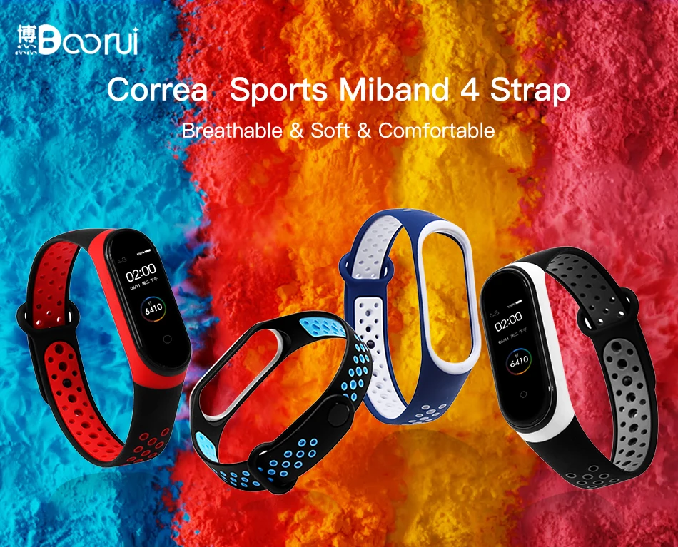 Спортивный ремешок BOORUI mi band 4, удобный ремешок pulseira mi band 4, аксессуары, силиконовый ремешок для xiaomi mi band 4