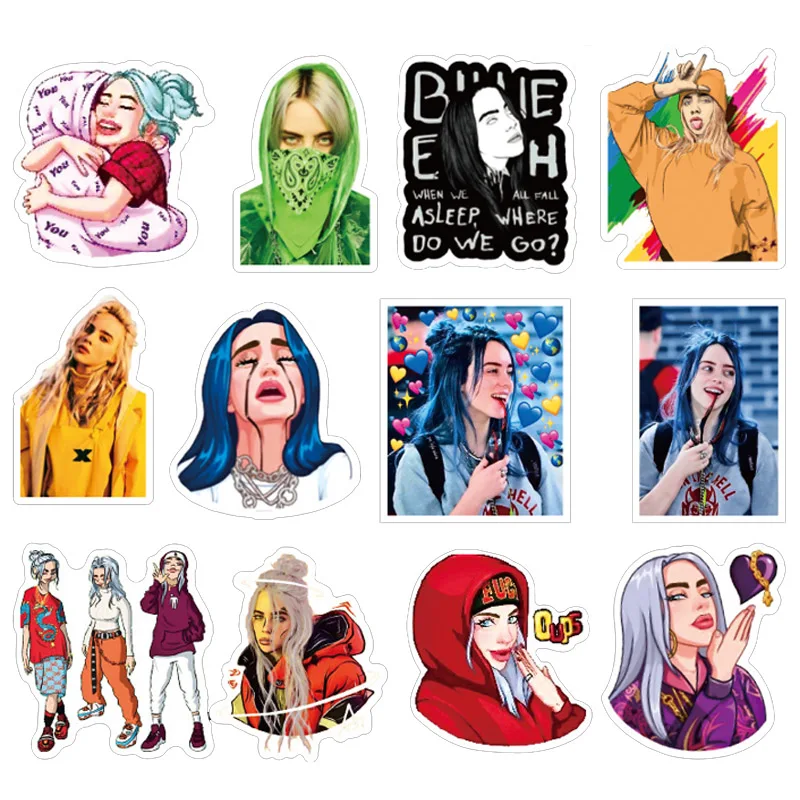 Billie Eilish наклейки с рисунком из мультфильма водонепроницаемый чемодан «сделай сам» ноутбук гитара игрушка для скейтборда прекрасный стикеры s