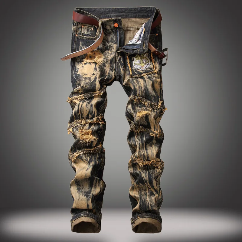 

Denim Designer Hole Jeans High Quality Ripped for Men Size 28-38 40 42 2021 Autumn Spring HIP HOP Punk Streetwear