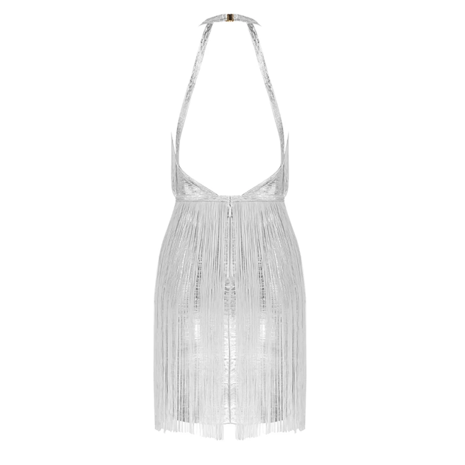 Женское вечернее платье с бахромой серебристое облегающее металлической в стиле