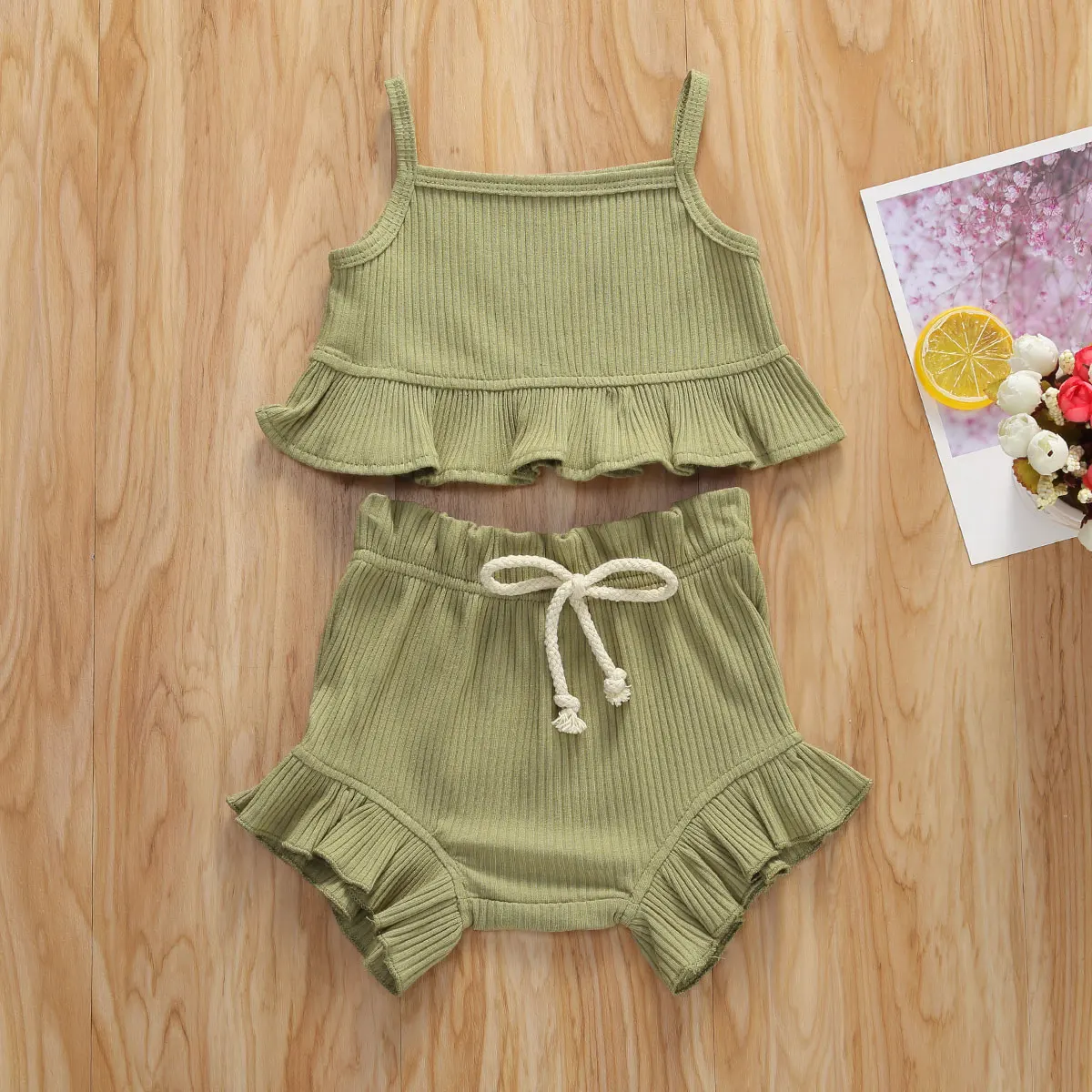 2020 Newest Summer Toddler Swimsuit Little Girls Outfits Set Cotton Casual Sleeveless Ruffle Vest Tops+Shorts+Headband 3pcs | Спорт и